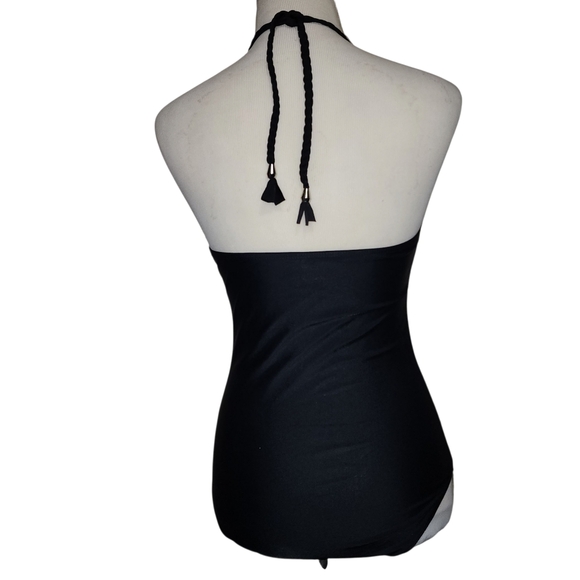 Boutique 1PC Black Swimsuit SMALL Crochet Trim Plunging VNeck Coquette Girl NWOT - Picture 12 of 15